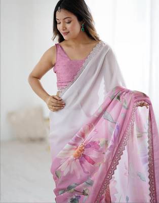 pink floral beads and stones georgette designer saree with matching blouse 4