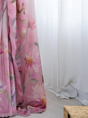 pink floral beads and stones georgette designer saree with matching blouse 5