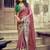 Pink ethnic motifs embroidered silk blend heavy work saree