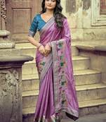 Lavender ethnic motifs zari silk blend heavy work saree