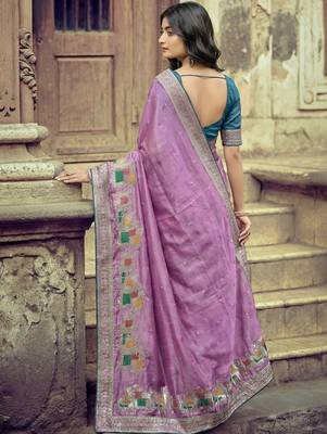 Lavender ethnic motifs zari silk blend heavy work saree 2