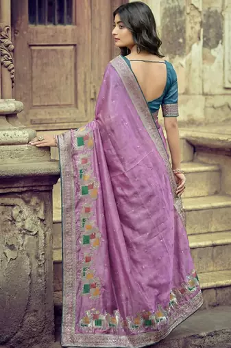 Lavender ethnic motifs zari silk blend heavy work saree