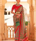Red ethnic motifs printed ikat saree
