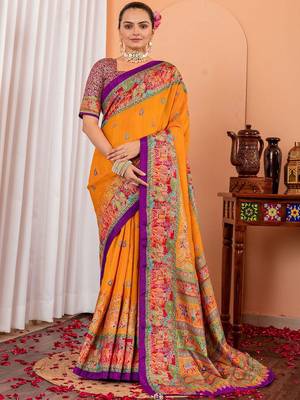 Mustard ethnic motifs silk blend saree 1