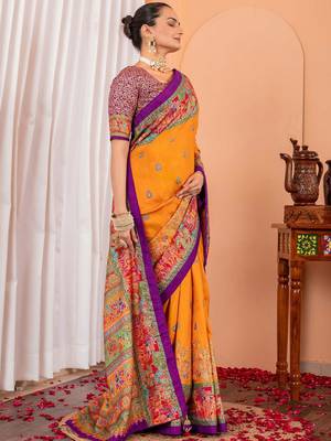 Mustard ethnic motifs silk blend saree 2