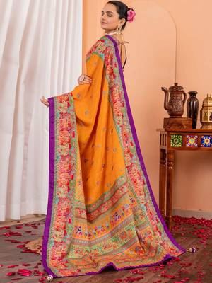 Mustard ethnic motifs silk blend saree 3