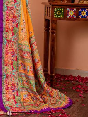 Mustard ethnic motifs silk blend saree 5