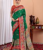 Green ethnic motifs silk blend saree