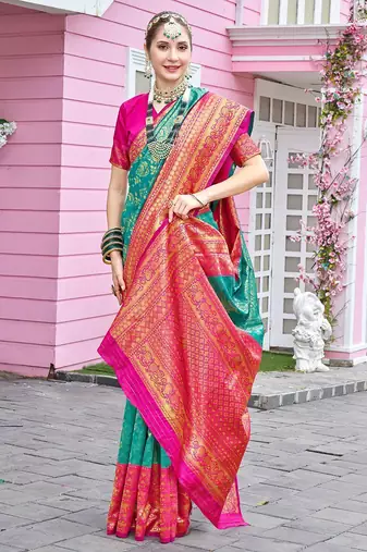 turquoise woven design zari saree