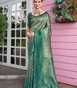 green ethnic motifs woven design zari detail kanjeevaram saree