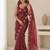 maroon ethnic motifs beads and stones satin heavy work saree
