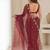 maroon ethnic motifs beads and stones satin heavy work saree
