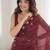 maroon ethnic motifs beads and stones satin heavy work saree