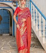 pink & red ethnic motifs woven design zari kanjeevaram saree