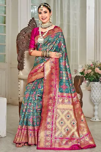 pink & green ethnic motifs woven design zari art silk blend kanjeevaram saree