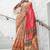 beige floral printed crepe bagru saree