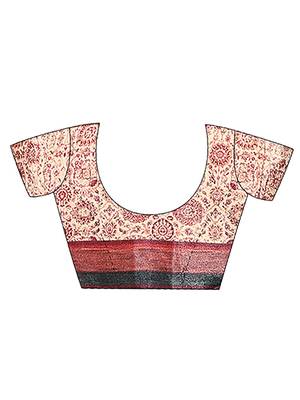 beige floral printed crepe bagru saree 5