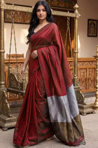 red woven design zari cotton blend khadi saree