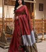 red woven design zari cotton blend khadi saree
