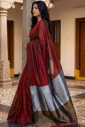 red woven design zari cotton blend khadi saree