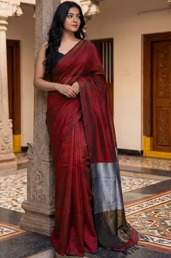red woven design zari cotton blend khadi saree