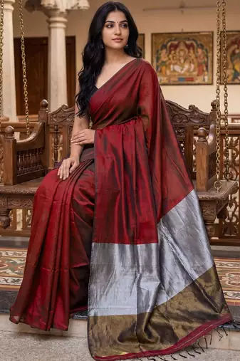 red woven design zari cotton blend khadi saree