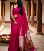 magenta zari cotton blend handloom khadi saree
