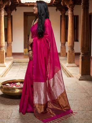 magenta zari cotton blend handloom khadi saree 3