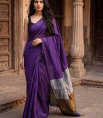 purple zari cotton blend khadi saree