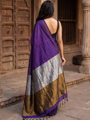 purple zari cotton blend khadi saree 2