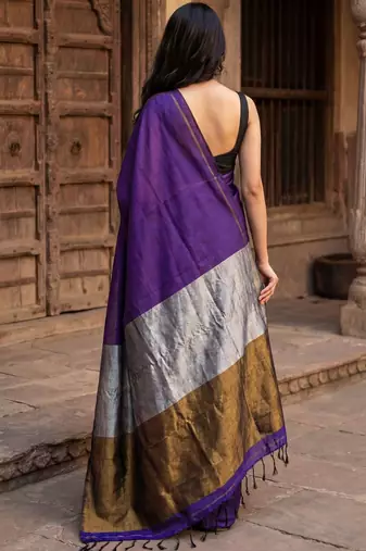 purple zari cotton blend khadi saree