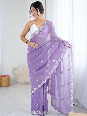 lavender women lavendar embellished beads & stones chiffon designer saree 1