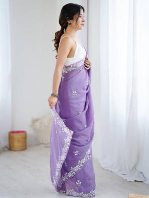 lavender women lavendar embellished beads & stones chiffon designer saree 3
