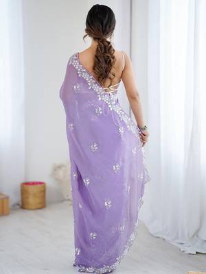 lavender women lavendar embellished beads & stones chiffon designer saree 4