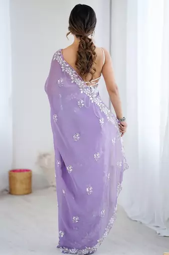 lavender women lavendar embellished beads & stones chiffon designer saree