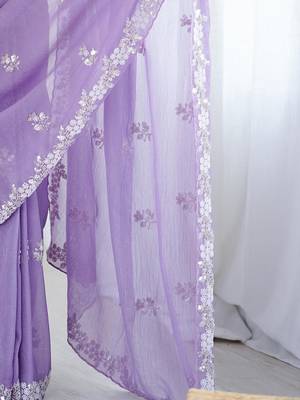 lavender women lavendar embellished beads & stones chiffon designer saree 5
