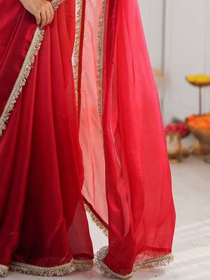 Red ombre sequinned tissue saree 4