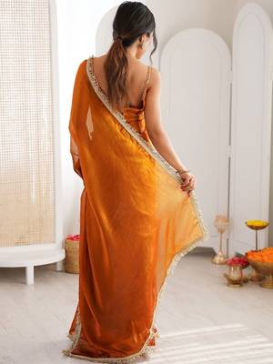 Orange sequinned tissue saree 3