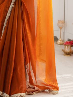 Orange sequinned tissue saree 4