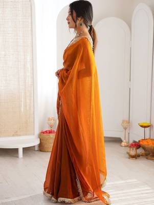 Orange sequinned tissue saree 5