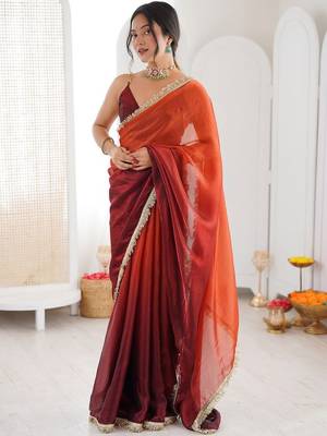 Multicolor ombre sequinned tissue saree 1