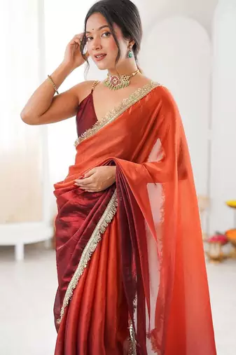 Multicolor ombre sequinned tissue saree