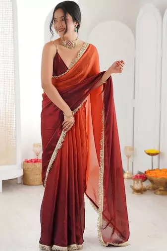 Multicolor ombre sequinned tissue saree