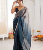 Blue ombre sequinned tissue saree