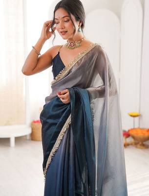 Blue ombre sequinned tissue saree 2