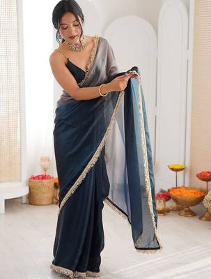 Blue ombre sequinned tissue saree 3