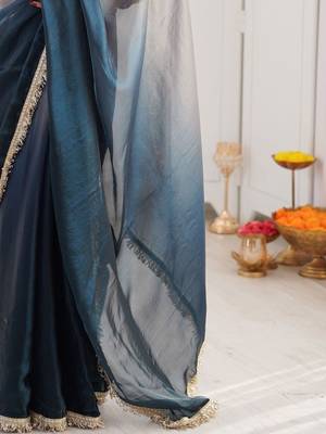 Blue ombre sequinned tissue saree 4