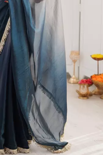 Blue ombre sequinned tissue saree