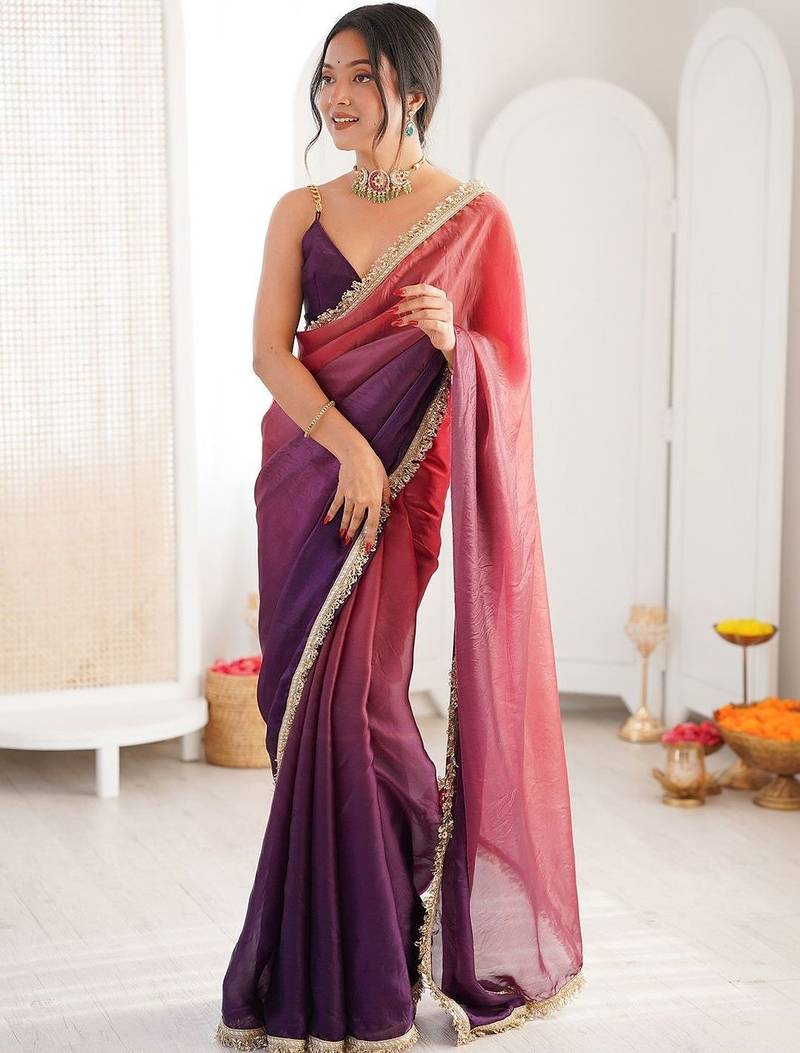 Multicolor ombre zari tissue designer saree