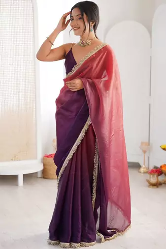 Multicolor ombre zari tissue designer saree